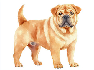 Obraz premium Watercolor of wrinkly Shar Pei dog, showcasing its unique features