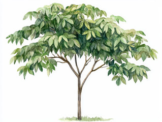 Obraz premium Watercolor depiction of lush teak tree with vibrant green leaves