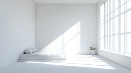 a minimalist child's room with a white background with features a small