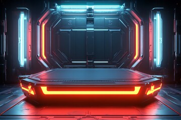 Obraz premium empty podium for product display, in a sci-fi style