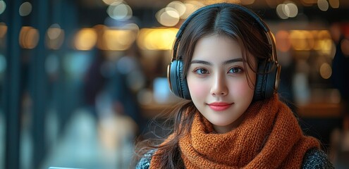 While working from home, a woman is taking part in an international online meeting via video call on her laptop with headphones on. She greets and waves, and as an Asian individual in China, she is