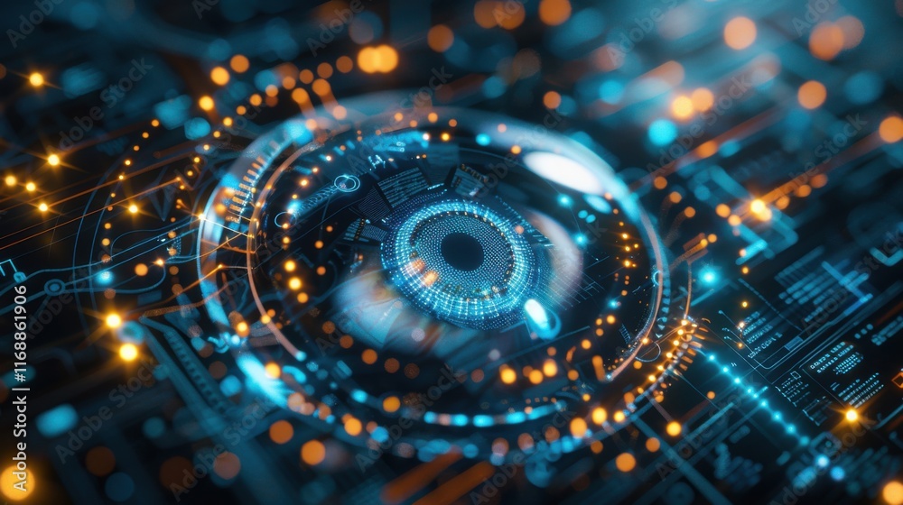 Poster eye of futuristic and innovative imagery ai and automation use of artificial intelligence and automa