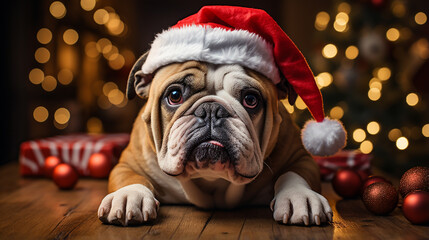 Adorable Dog in Santa Hat Celebrating Christmas &ndash; Festive Holiday Pet Portrait