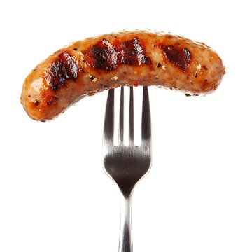 a sausage on a fork
