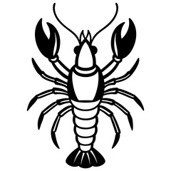 Simple black and white illustration of a crayfish.