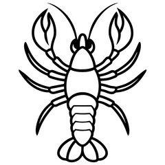 Simple black and white illustration of a crayfish.