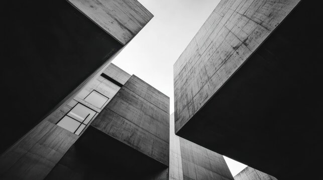 Fototapeta A black and white photo of a building with a lot of windows