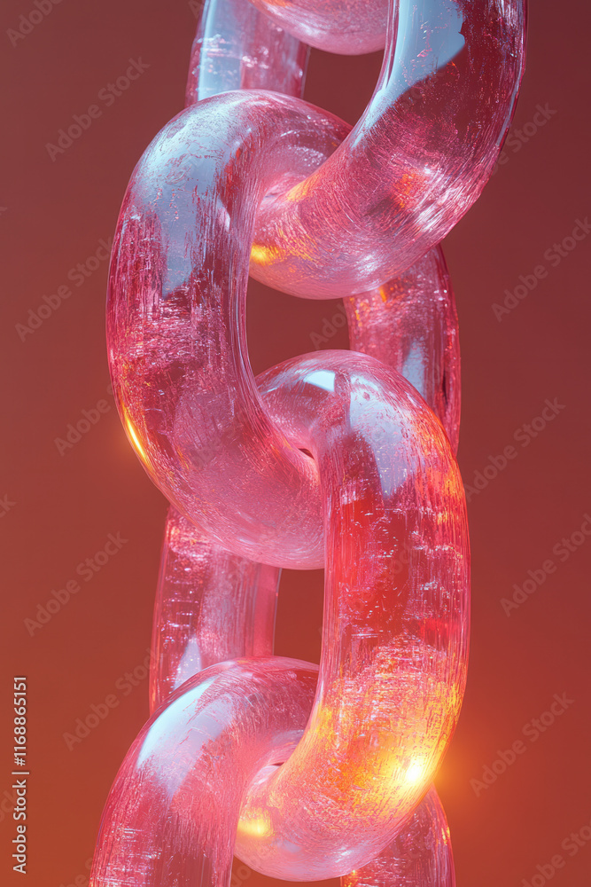 Fototapete a continuous loop of glowing chains interlocking in motion,