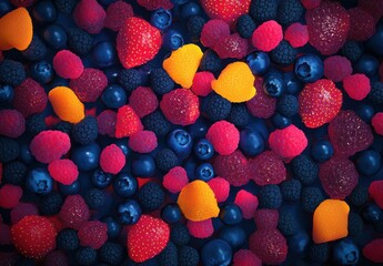 Vibrant Assortment of Fresh Berries and Fruits on Dark Background Ideal for Health, Nutrition, and Culinary Themes in Stock Photography