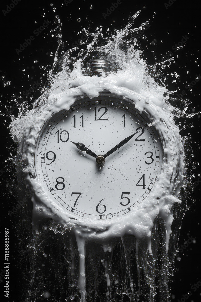 Poster A clock with melting numbers symbolizing wasted time,