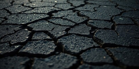 Obraz premium Dark Cracked Earth Surface with Water Droplets A Close-Up Texture