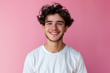 Obraz premium Caucasian man pose against vivid backgrounds, their bright attire and relaxed smiles creating an energetic, positive vibe.