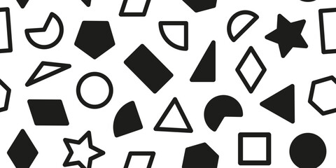Collection set basic shapes seamless pattern, creative childish doodle fun background. Design for fabric, textile, covers, gift wrap, wallpaper.