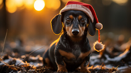 Adorable Dog in Santa Hat Celebrating Christmas &ndash; Festive Holiday Pet Portrait