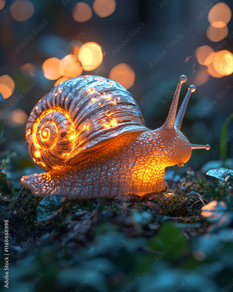 Aufkleber a snail with a glowing laptop on its shell, symbolizing slow work,
