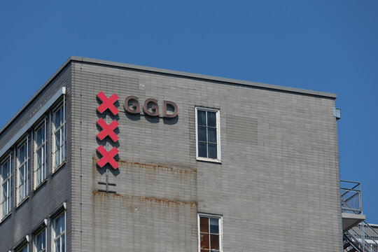 GGD Amsterdam logo sign at office building. Amsterdam, the Netherlands. 13 May 2023. 