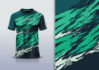 T-shirt mockup abstract texture grunge texture sport jersey design for football, soccer, racing, esports, running, in green black color © Nimpuna O