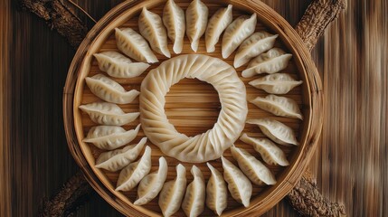 Handmade Dumplings Arranged in Circular Pattern