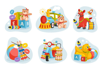 Toys illustrations in flat design