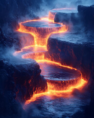 A dynamic geothermal energy plant with glowing heat rings,