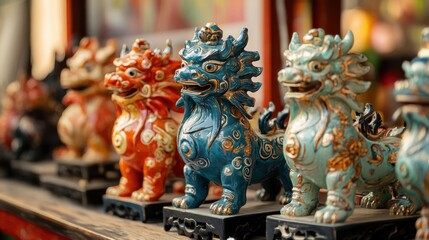 Obraz premium Traditional Chinese Zodiac Figurines Displayed in a Row