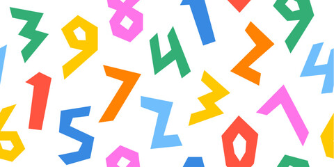 Colorful number shape seamless pattern. Creative childish doodle and fun for children background.