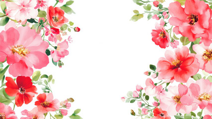 Obraz premium Elegant Watercolor Floral Frame Featuring Vibrant Pink and Red Flowers for Special Occasions