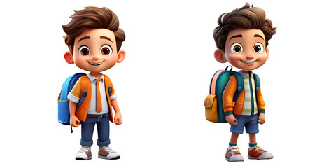 3D Cartoon School Boy Wearing a School Bag, Ready for Learning and Adventure, Representing Education