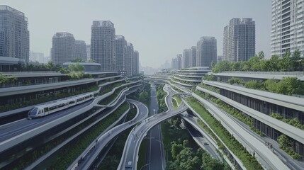 Futuristic Hover Trains in China's Urban Landscape - Self-Cleaning High-Tech Transport System.