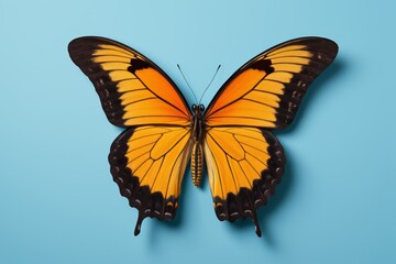 Fototapeta premium a close up of a butterfly on a blue surface