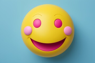 Fototapeta premium yellow smiley face with pink eyes and pink cheeks on a blue background