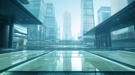 Obraz premium Illuminated Glass Floor Unveiling Ancient Relics Below Hypermodern Structure - Fusion of Tradition and Innovation Cinematic View