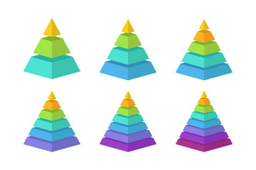 Set of Pyramid Infographic From 3 Up to 8 Steps for Business Presentation, Poster, Banner and Booklet.
