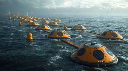 Conservation Energy Renewable Sources Efficiency tidal energy systems operating near pristine coastlines Stock Photo with side copy space