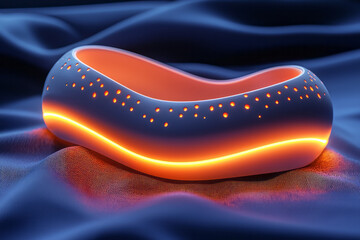 A glowing wearable device boosting mental health through soothing energy waves,