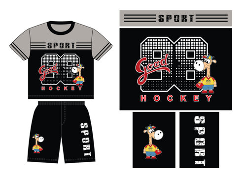 Boys t-shirt and shorts suit with cute cartoon vector design for children
