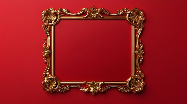 A red canvas framed by classic sqaure gold borders, featuring an elegant and minimalist design with a blank central area for text.