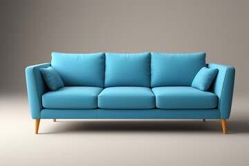 Fototapeta premium a close up of a blue couch with pillows on a gray background