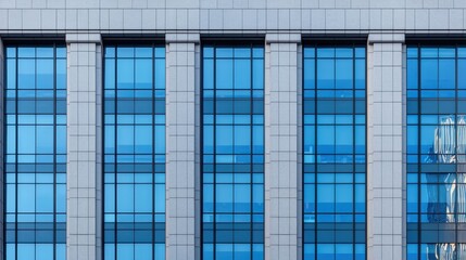 Obraz premium Modern Office Building Facade with Blue Glass and Stone Accents