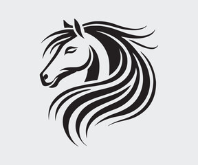 silhouette of a horse's head in black and white