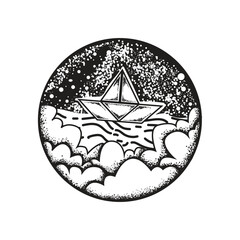 illustrasion of paper ship on the ocean