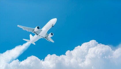 Obraz premium A scene where an airplane cuts through the clouds and flies through the sky