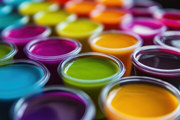Fototapeta premium Colorful Paint Pots Arranged In Rows