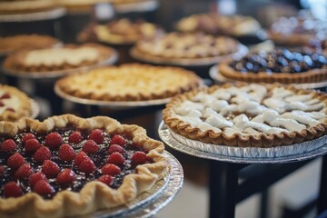 Delicious Assorted Pies Displayed On Silver Trays