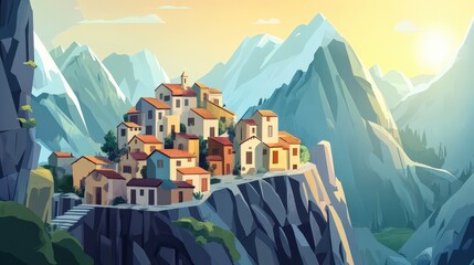 Mountaintop Village Nestled Among Majestic Peaks