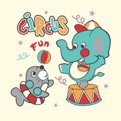 Adorable elephant vector illustration happily playing with a small friend in a whimsical design
