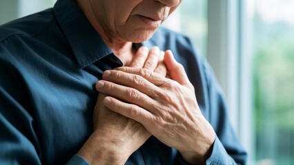 Person clutching chest in pain, a poignant moment of vulnerability and struggle, capturing the universal human experience of physical and emotional distress.