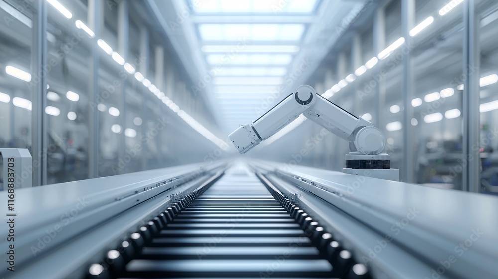 Poster Business Smart AI Solutions Efficiency automated production lines powered by artificial intelligence Stock Photo with side copy space