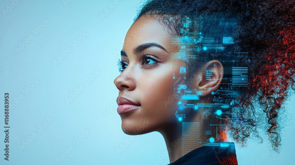 Poster Business Smart Digital Transformation Success seamless digital interfaces connecting team members remotely Stock Photo with side copy space