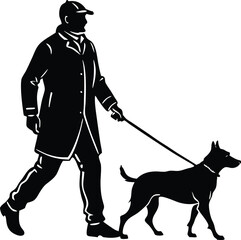 Man walking with dog vector silhouette. 